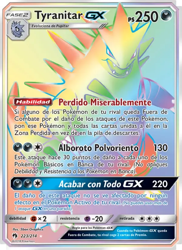 Tyranitar GX — Truenos Perdidos 223 Spanish Pokémon card