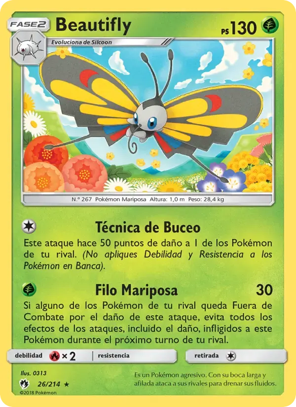Beautifly — Truenos Perdidos 26 Spanish Pokémon card