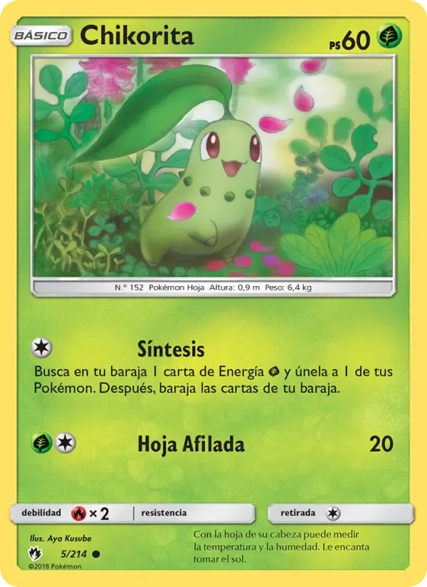 Chikorita — Truenos Perdidos 5 Spanish Pokémon card