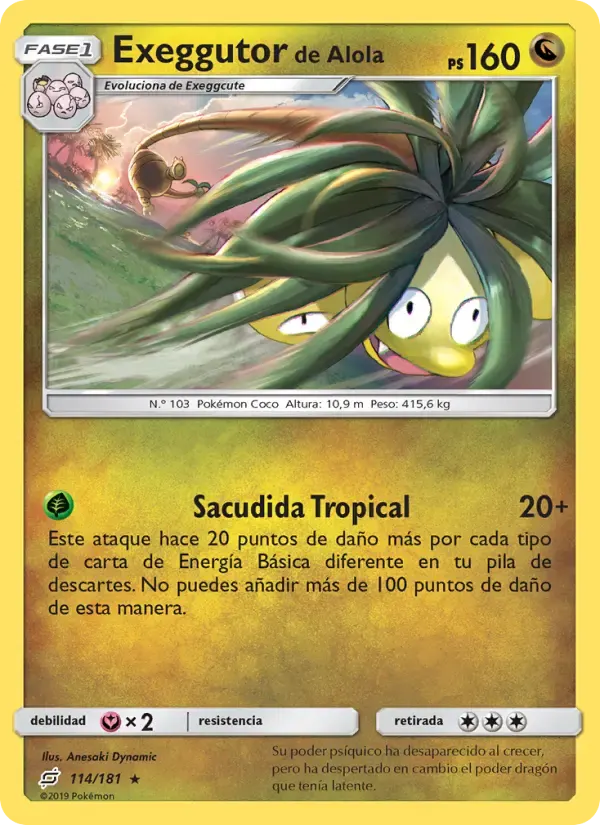 Exeggutor de Alola — Union de Aliados 114 Spanish Pokémon card