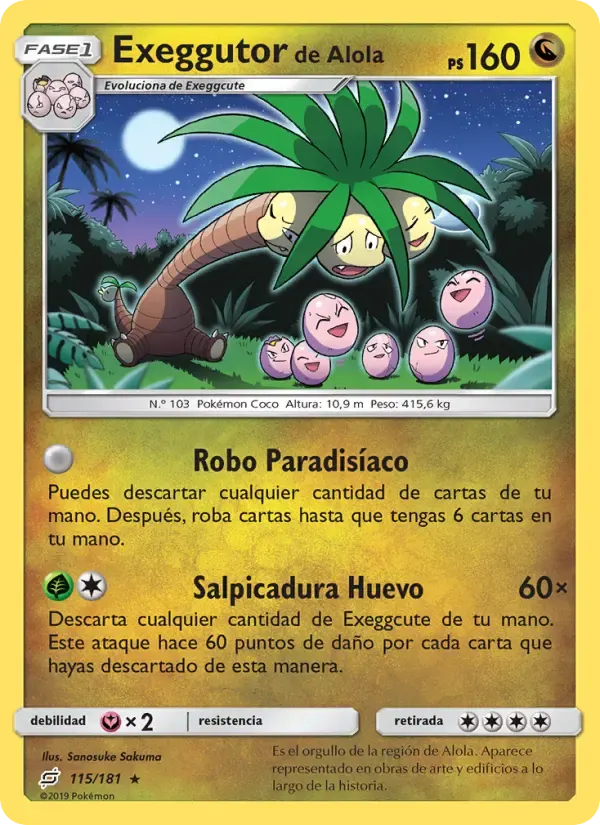 Exeggutor de Alola — Union de Aliados 115 Spanish Pokémon card