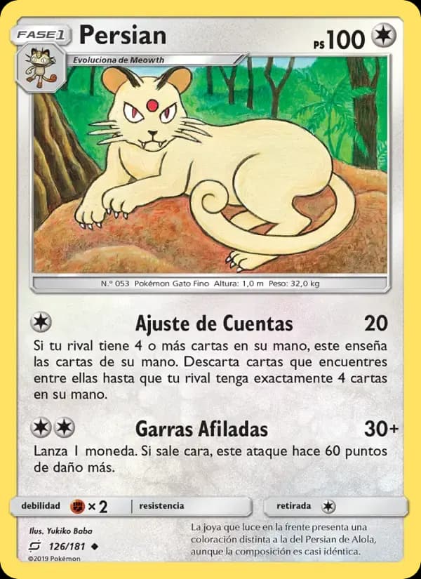 Persian — Union de Aliados 126 Spanish Pokémon card