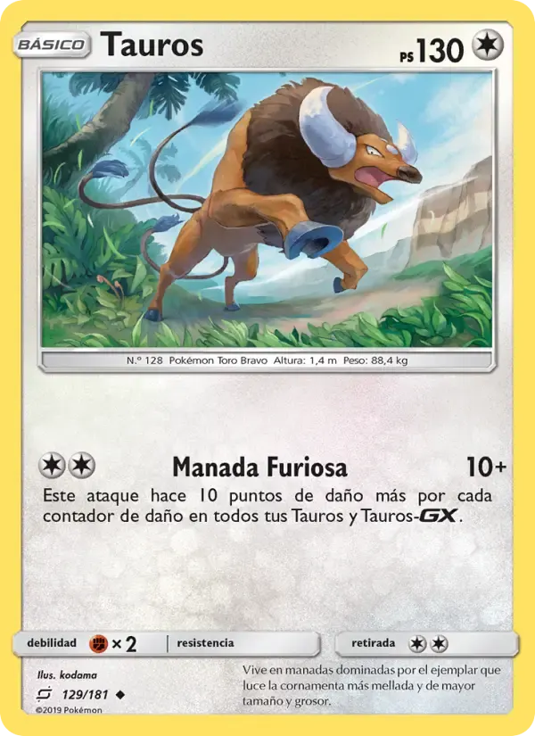Tauros — Union de Aliados 129 Spanish Pokémon card