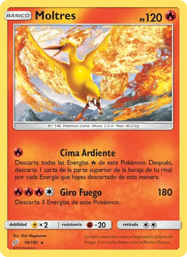 Moltres — Union de Aliados 19 Spanish Pokémon card
