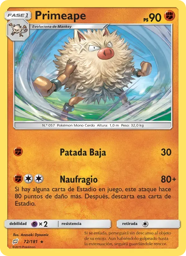 Primeape — Union de Aliados 72 Spanish Pokémon card