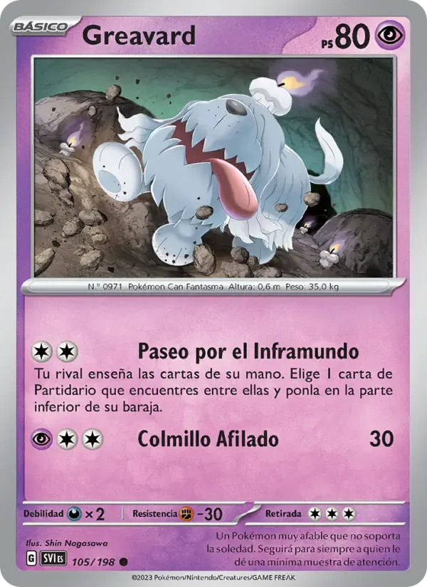 Greavard — Escarlata y Púrpura 105 Spanish Pokémon card