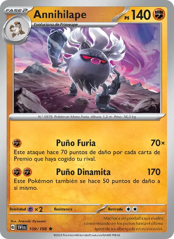 Annihilape — Escarlata y Púrpura 109 Spanish Pokémon card