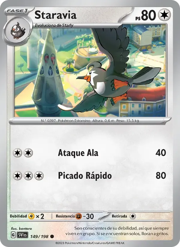 Staravia — Escarlata y Púrpura 149 Spanish Pokémon card