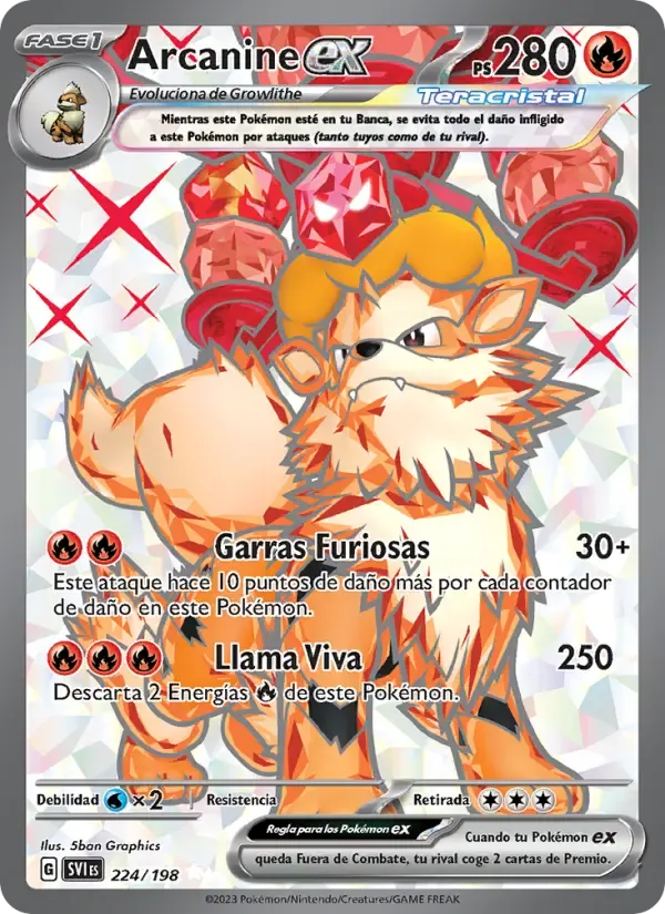 Arcanine ex — Escarlata y Púrpura 224 Spanish Pokémon card