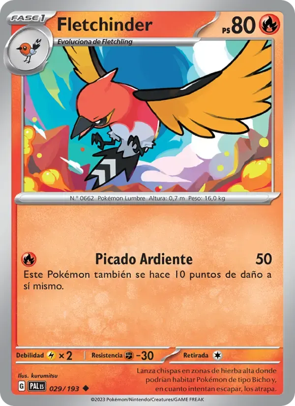 Fletchinder — Evoluciones en Paldea 29 Spanish Pokémon card