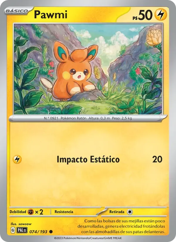 Pawmi — Evoluciones en Paldea 74 Spanish Pokémon card