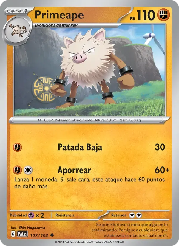 Primeape — Evoluciones en Paldea 107 Spanish Pokémon card