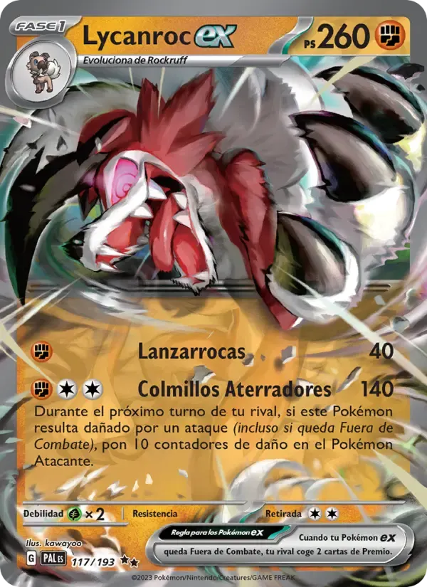 Lycanroc ex — Evoluciones en Paldea 117 Spanish Pokémon card
