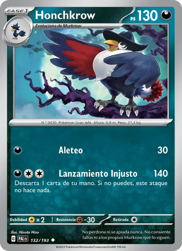 Honchkrow — Evoluciones en Paldea 132 Spanish Pokémon card