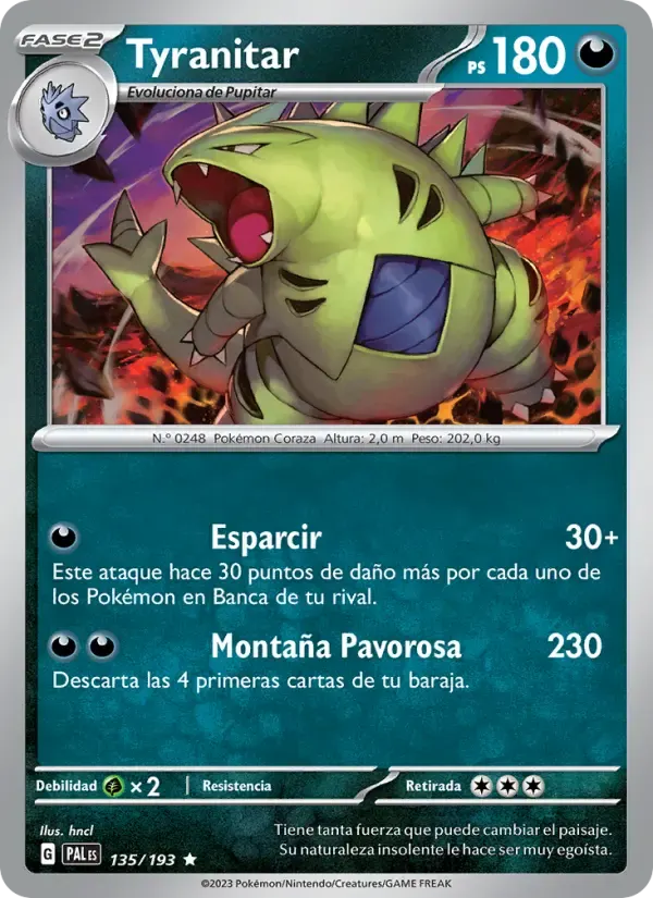 Tyranitar — Evoluciones en Paldea 135 Spanish Pokémon card