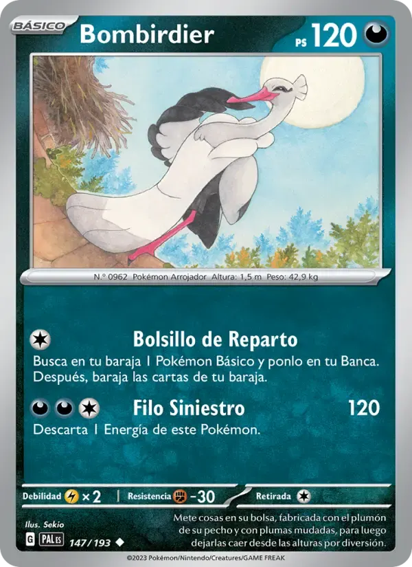 Bombirdier — Evoluciones en Paldea 147 Spanish Pokémon card