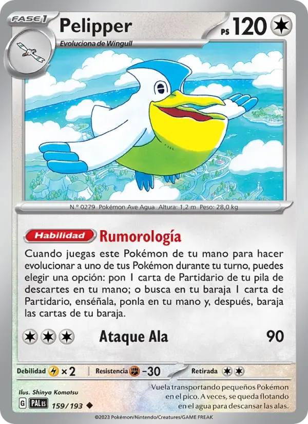 Pelipper — Evoluciones en Paldea 159 Spanish Pokémon card