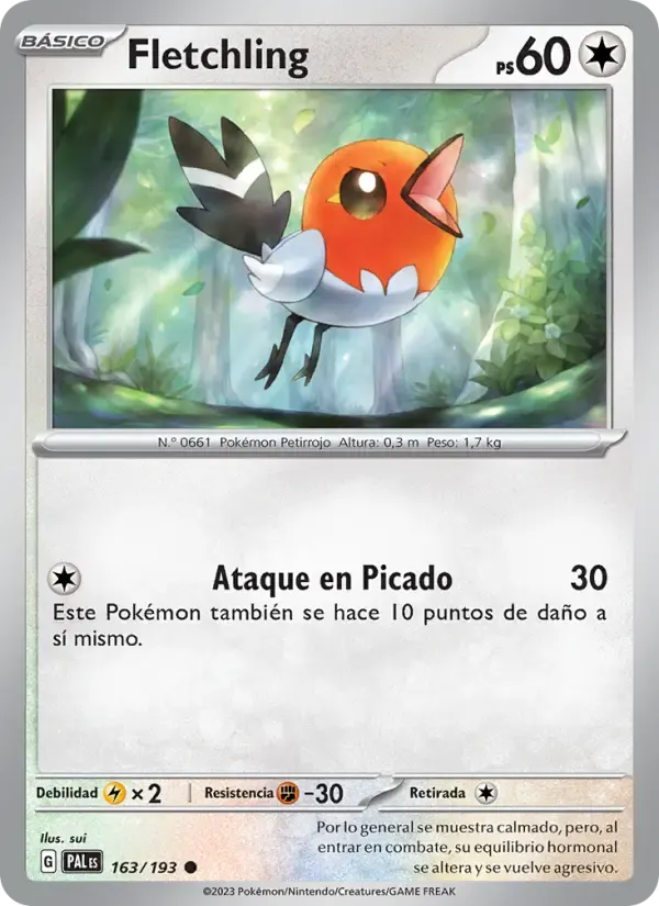 Fletchling — Evoluciones en Paldea 163 Spanish Pokémon card