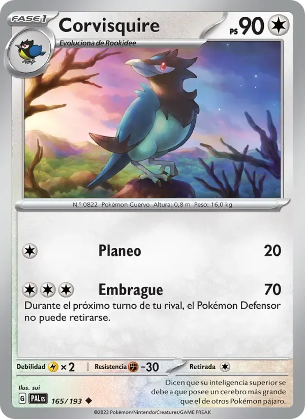 Corvisquire — Evoluciones en Paldea 165 Spanish Pokémon card