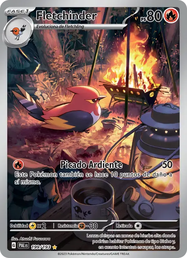 Fletchinder — Evoluciones en Paldea 199 Spanish Pokémon card