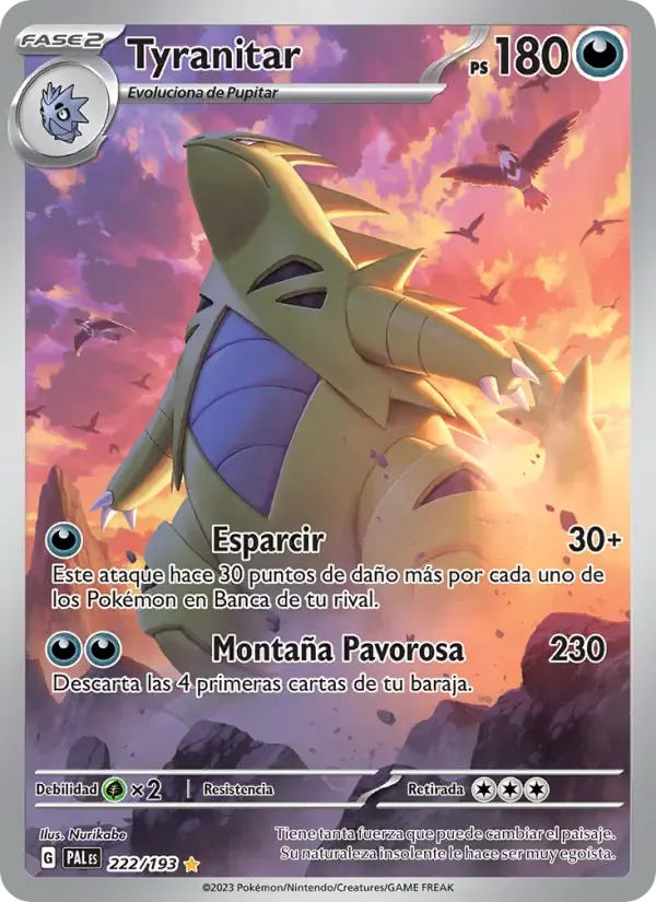 Tyranitar — Evoluciones en Paldea 222 Spanish Pokémon card