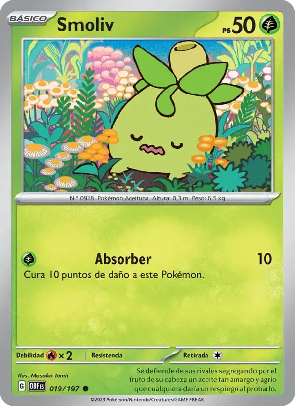 Smoliv — Llamas Obsidianas 19 Spanish Pokémon card