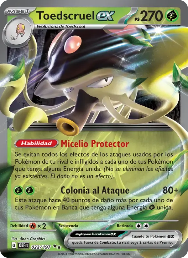 Toedscruel ex — Llamas Obsidianas 22 Spanish Pokémon card