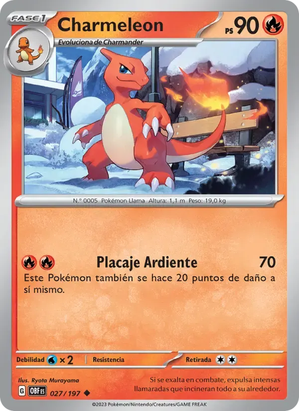 Charmeleon — Llamas Obsidianas 27 Spanish Pokémon card