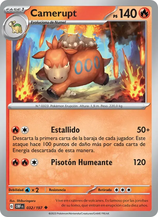 Camerupt — Llamas Obsidianas 32 Spanish Pokémon card