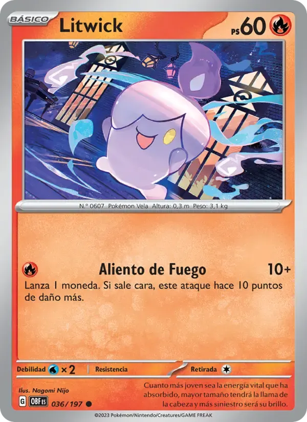 Litwick — Llamas Obsidianas 36 Spanish Pokémon card
