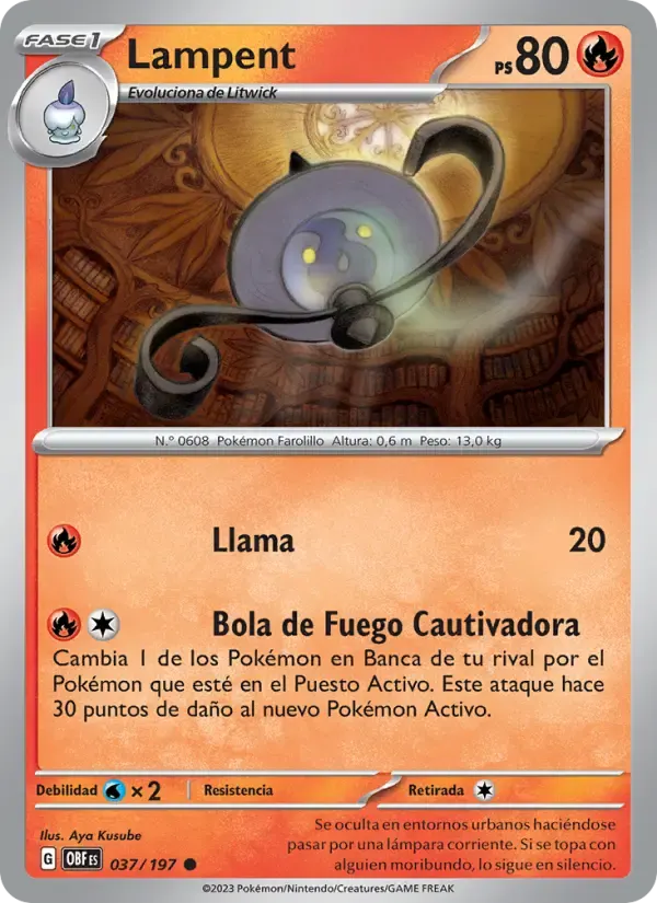 Lampent — Llamas Obsidianas 37 Spanish Pokémon card
