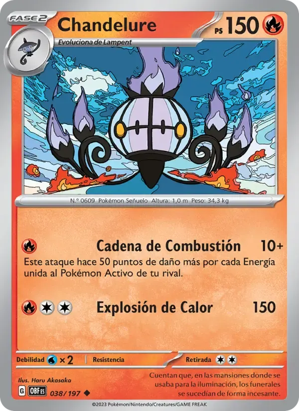 Chandelure — Llamas Obsidianas 38 Spanish Pokémon card