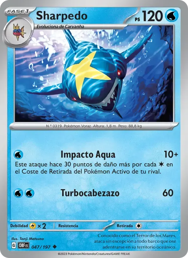 Sharpedo — Llamas Obsidianas 47 Spanish Pokémon card