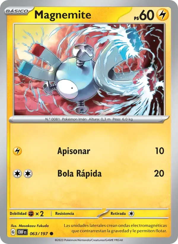 Magnemite — Llamas Obsidianas 63 Spanish Pokémon card