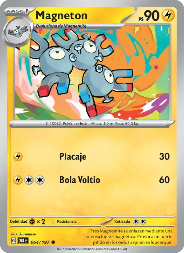 Magneton — Llamas Obsidianas 64 Spanish Pokémon card