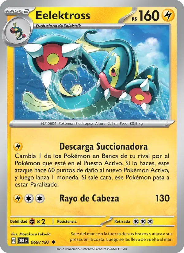 Eelektross — Llamas Obsidianas 69 Spanish Pokémon card