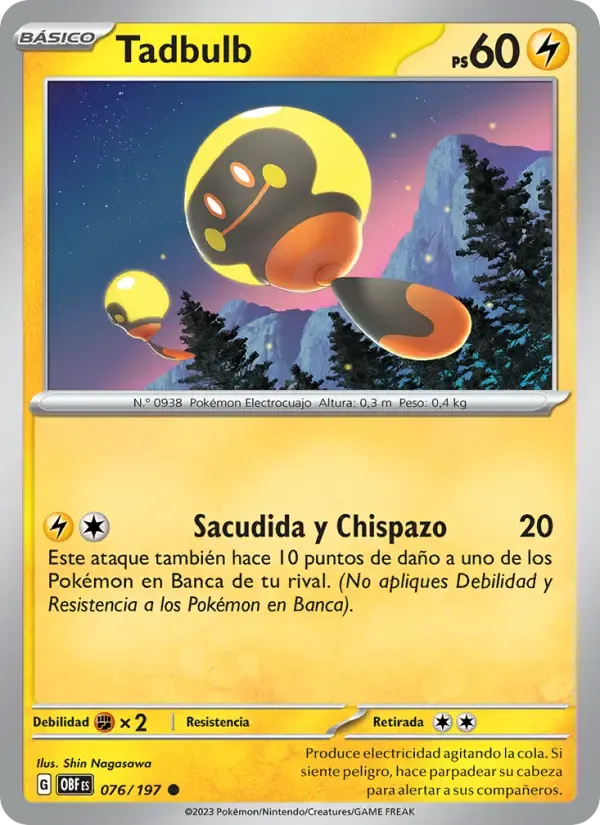 Tadbulb — Llamas Obsidianas 76 Spanish Pokémon card