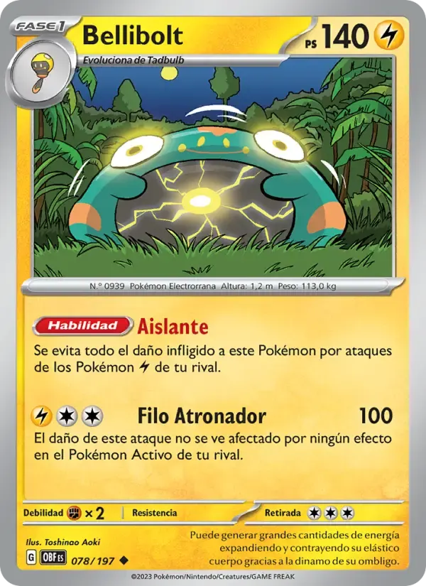 Bellibolt — Llamas Obsidianas 78 Spanish Pokémon card