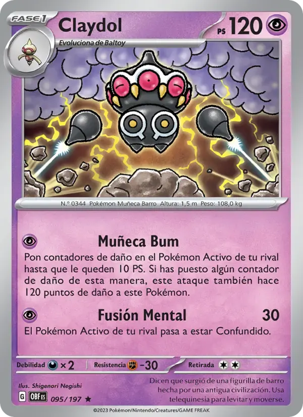 Claydol — Llamas Obsidianas 95 Spanish Pokémon card