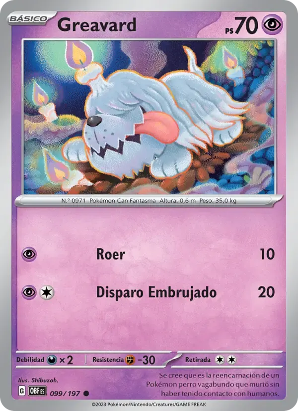 Greavard — Llamas Obsidianas 99 Spanish Pokémon card