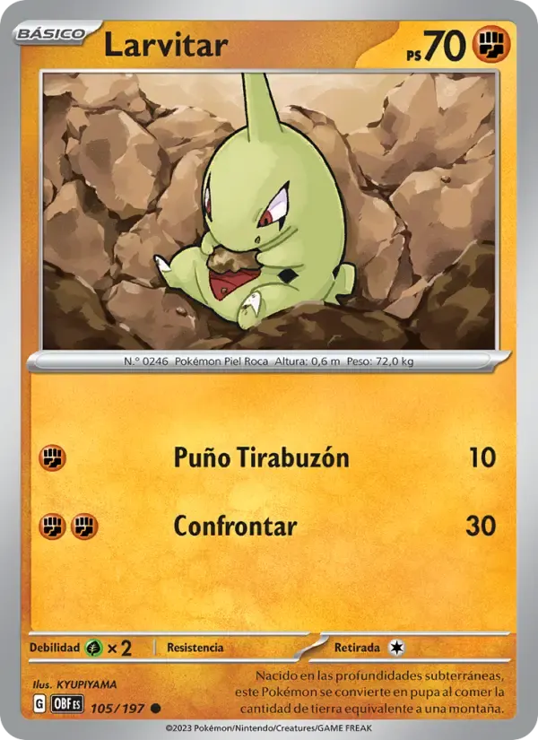 Larvitar — Llamas Obsidianas 105 Spanish Pokémon card