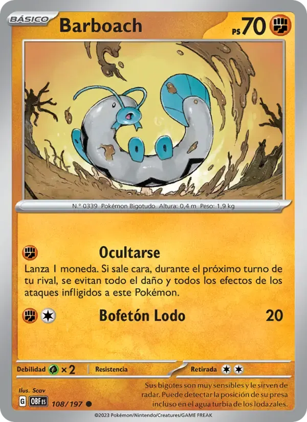 Barboach — Llamas Obsidianas 108 Spanish Pokémon card