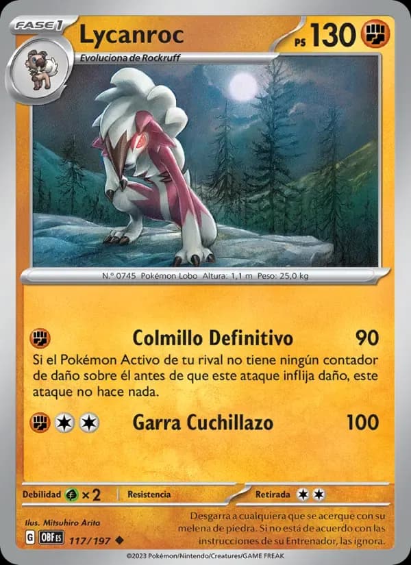 Lycanroc — Llamas Obsidianas 117 Spanish Pokémon card