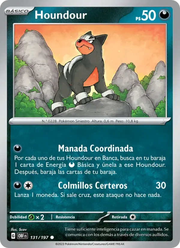 Houndour — Llamas Obsidianas 131 Spanish Pokémon card