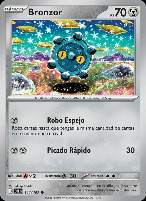 Bronzor — Llamas Obsidianas 144 Spanish Pokémon card