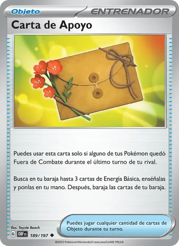 Carta de Apoyo — Llamas Obsidianas 189 Spanish Pokémon card