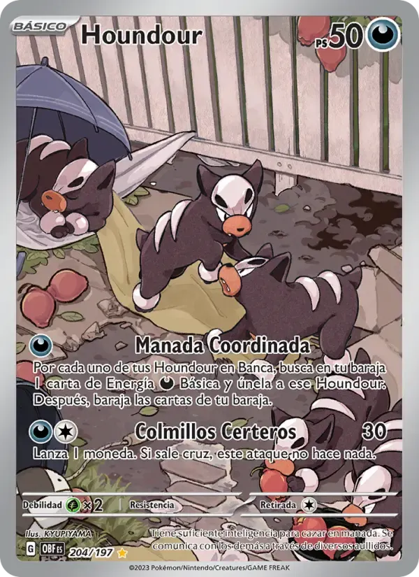 Houndour — Llamas Obsidianas 204 Spanish Pokémon card