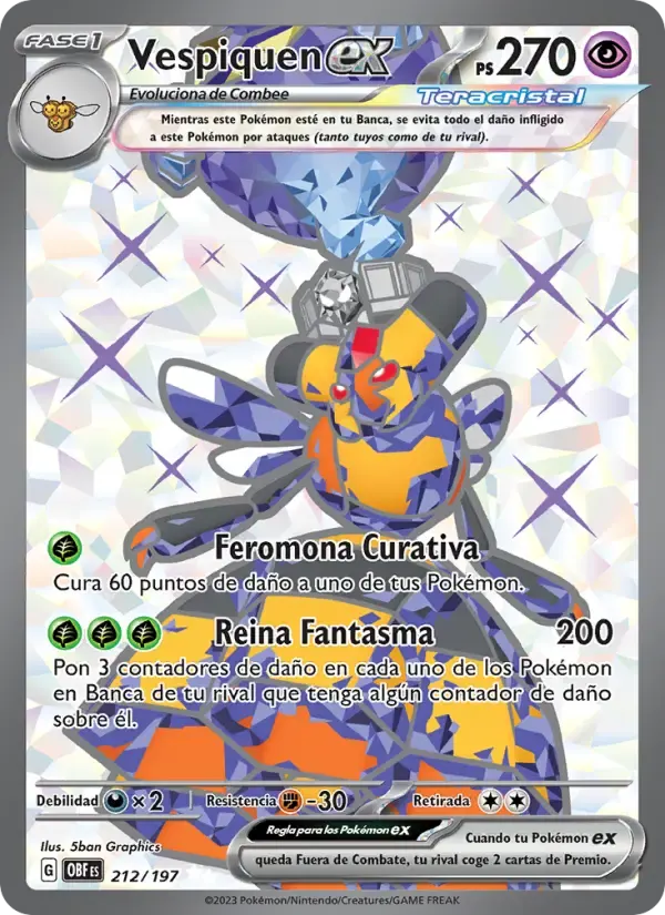 Vespiquen ex — Llamas Obsidianas 212 Spanish Pokémon card