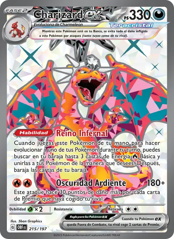 Charizard ex — Llamas Obsidianas 215 Spanish Pokémon card