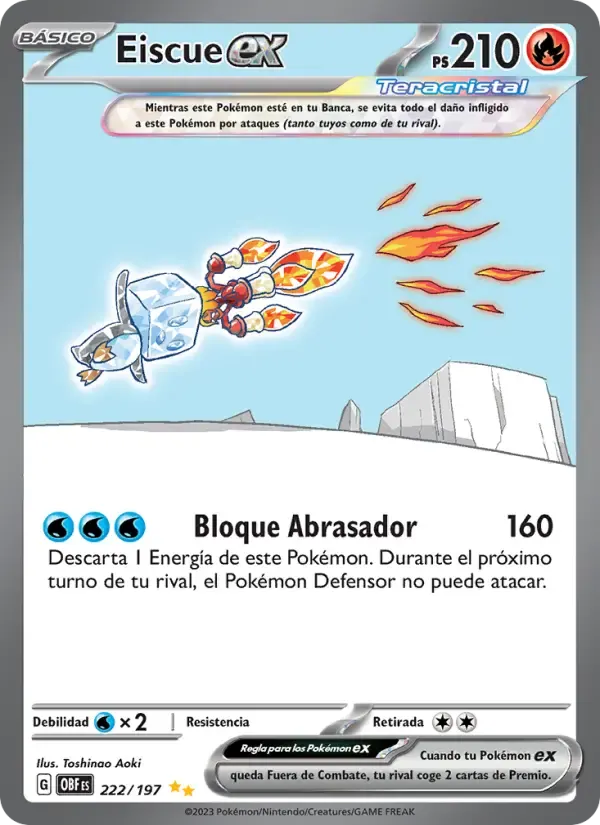 Eiscue ex — Llamas Obsidianas 222 Spanish Pokémon card